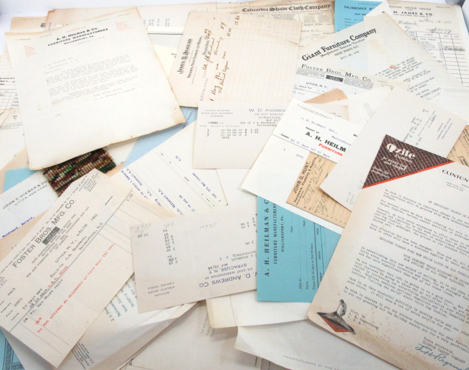 Antique 1910s 1920s 1930s Furniture Textile Carpet Flooring Invoice Paper Lot