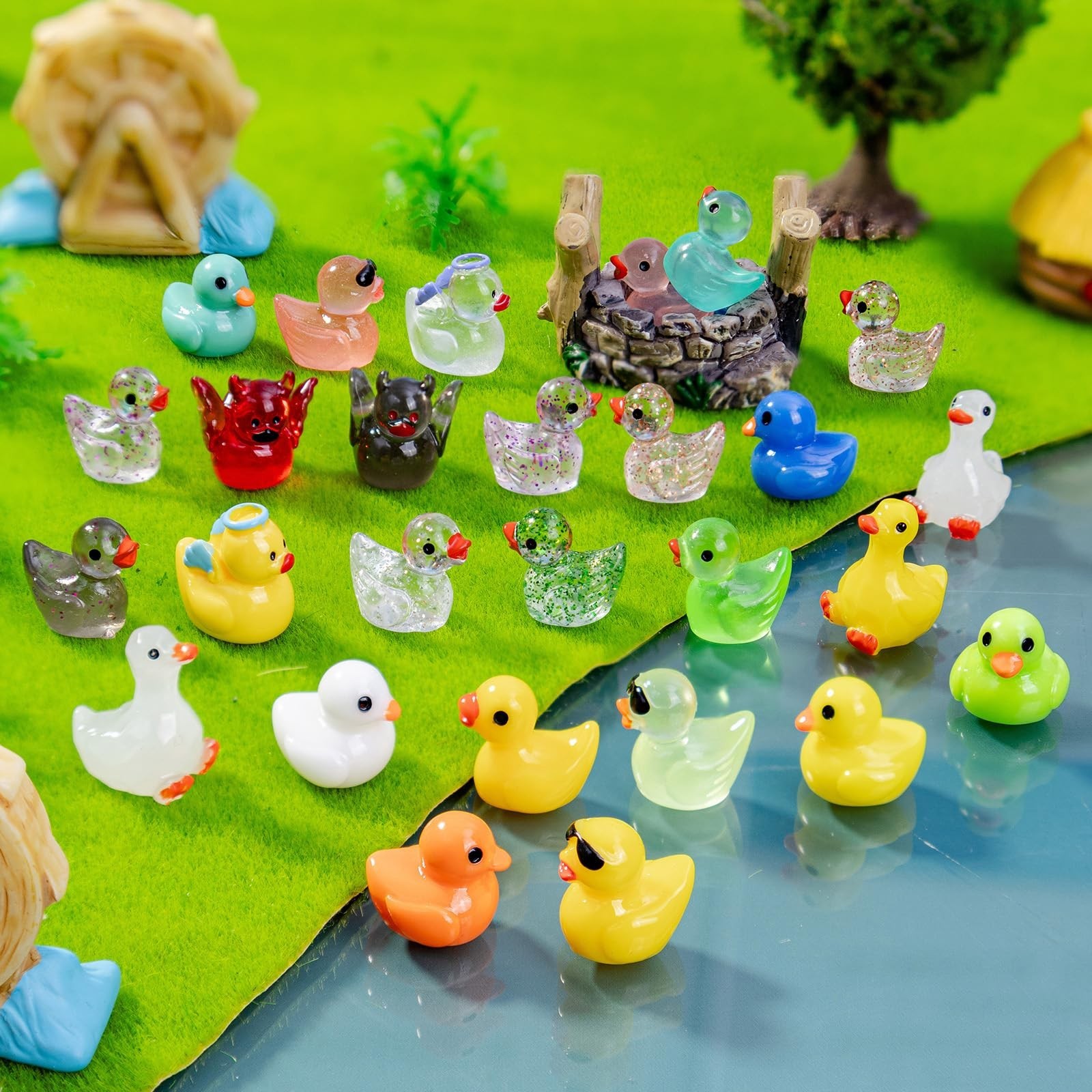 122 PCS Mini Ducks Resin,Colorful Multiple Styles Tiny Animals,Little Small C…