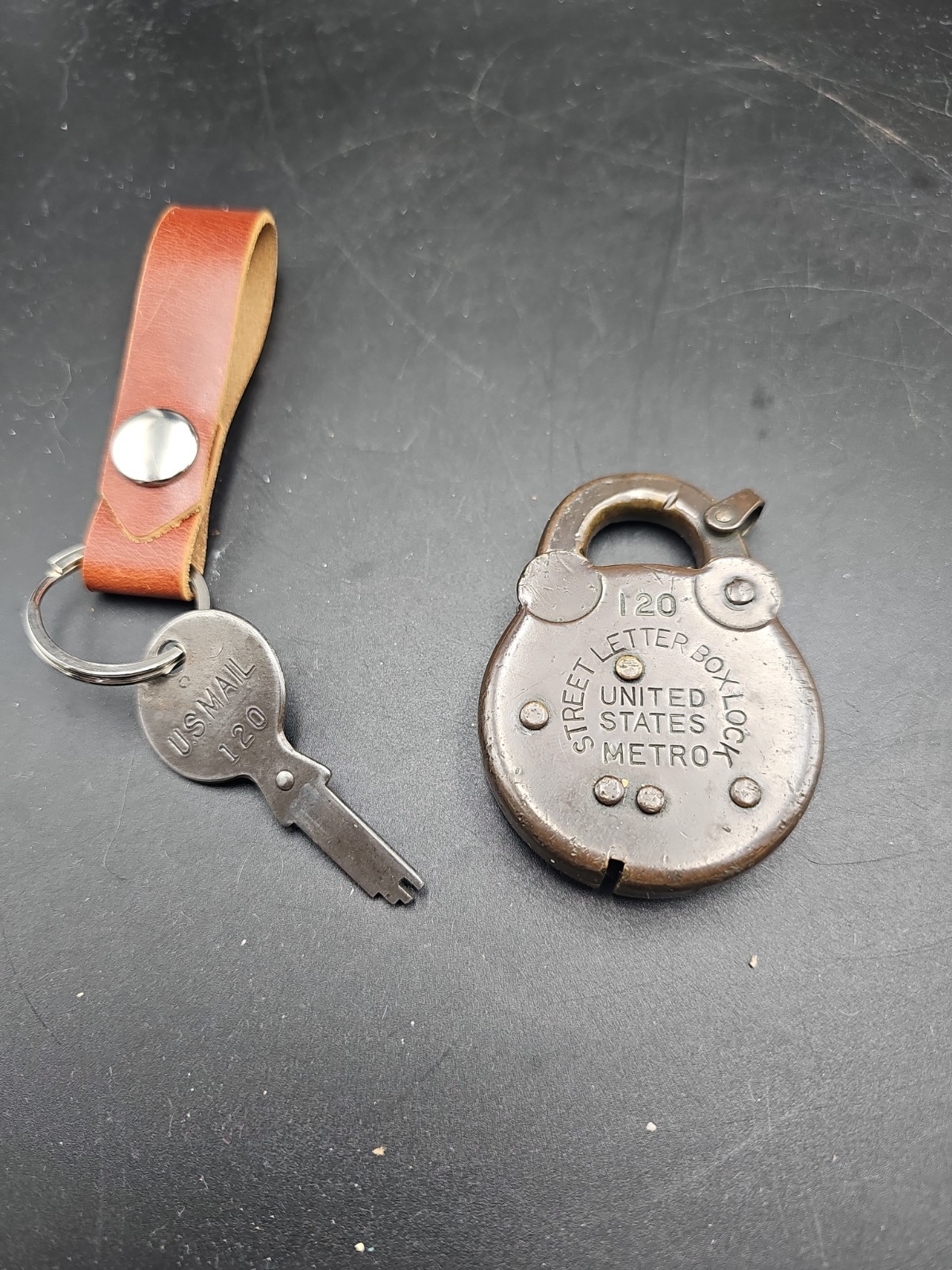 Vintage Street Letter Box Lock MV Post Office US Brass with Key USPS Obsolete