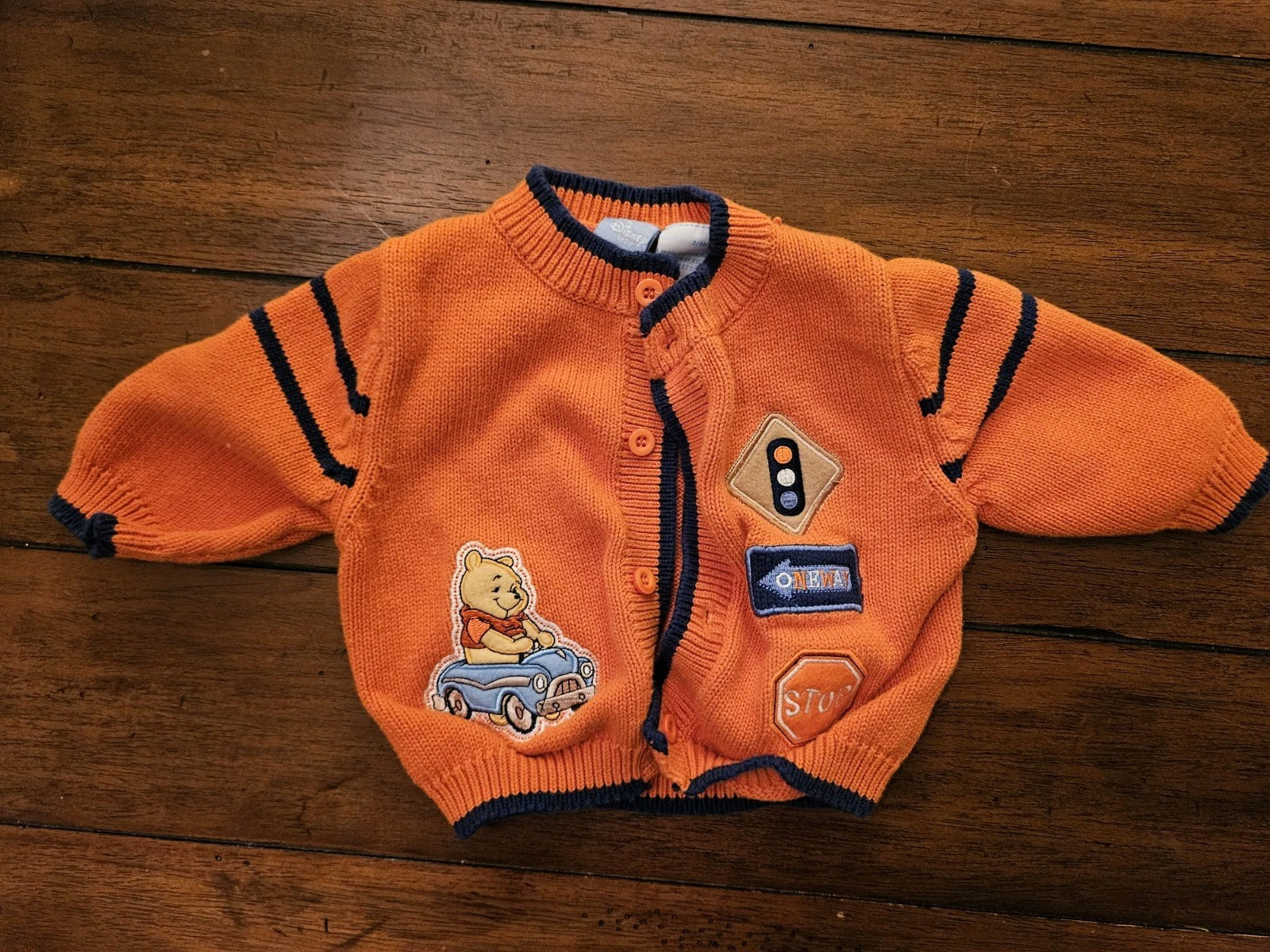 Disney Winnie The Pooh Sweater 3-6 Months Button Orange Infant