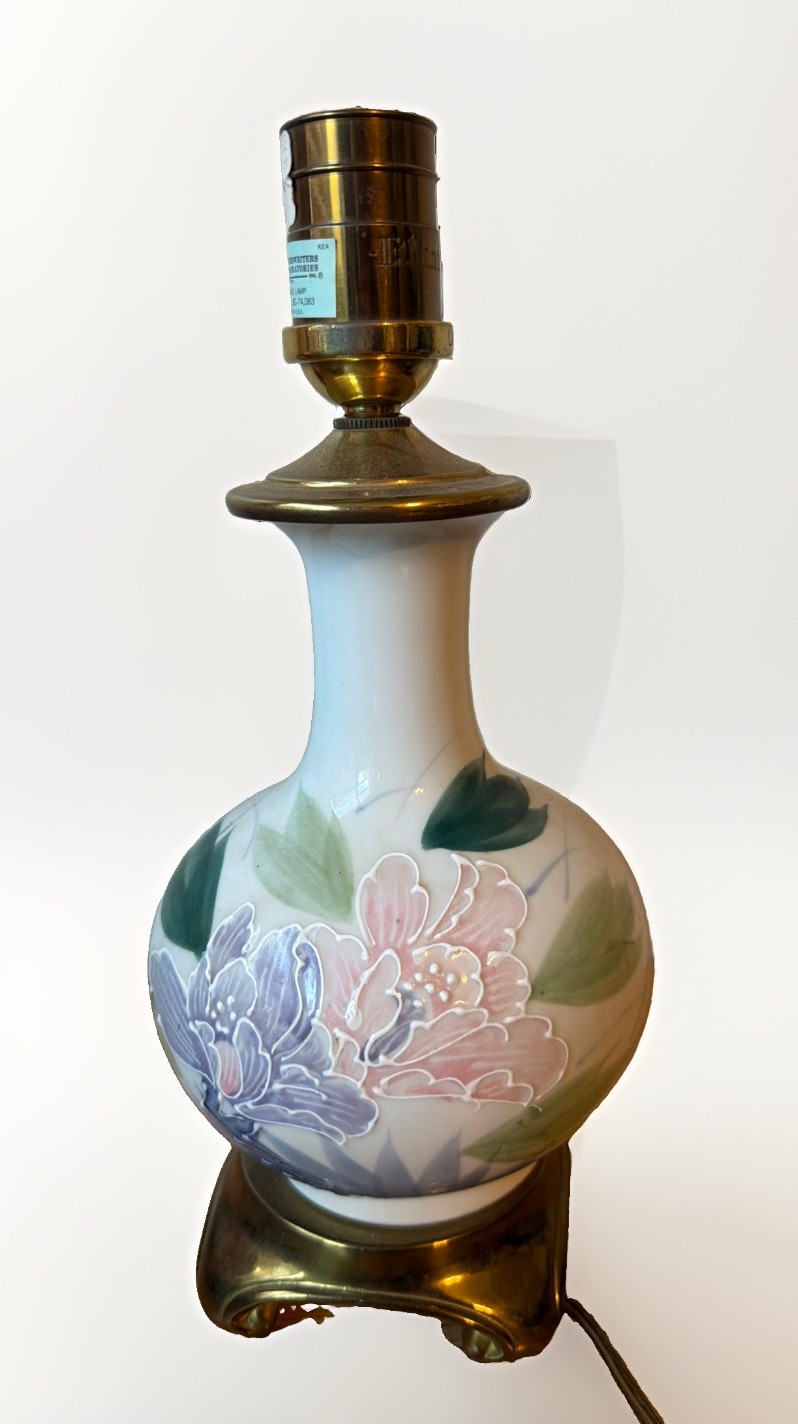 VTG ETHAN ALLEN FLORAL PORCELAIN GINGER JAR LAMP PINK LAVENDAR COTTAGE CORE