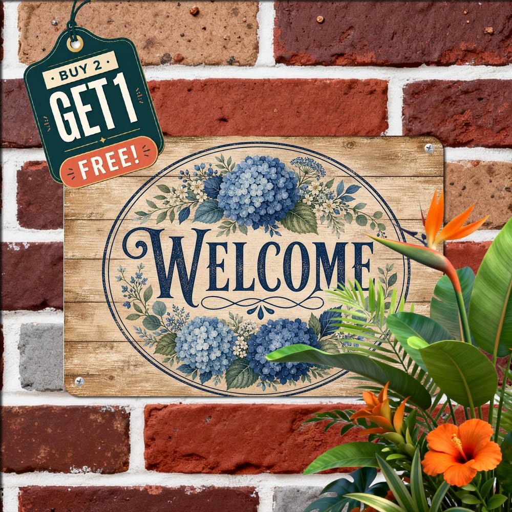 Round Farmhouse Flower Welcome Sign Rustic Spring Wreath Metal Wall Plaque Decor