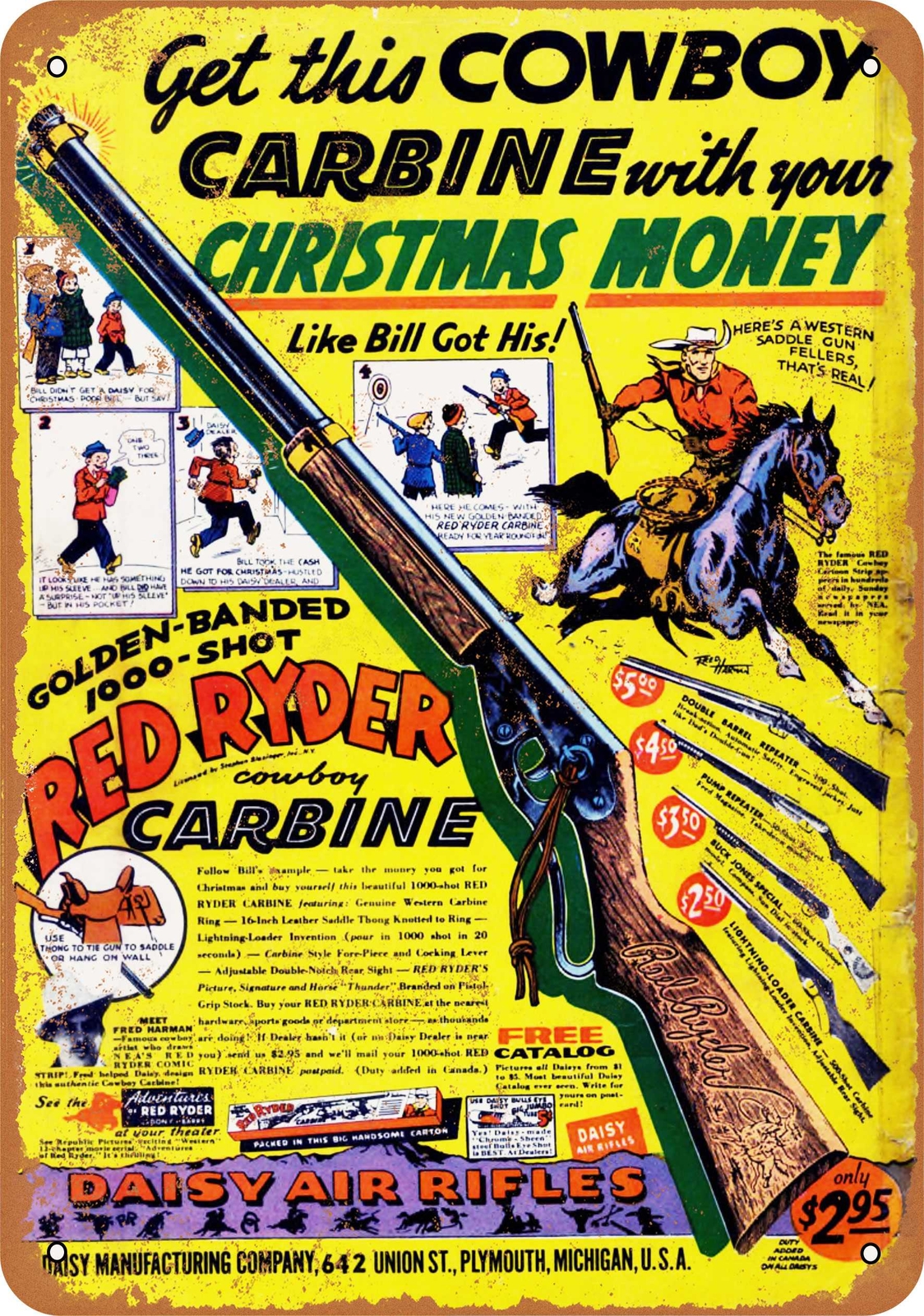 METAL SIGN – 1941 Daisy Cowboy Carbine – Vintage Look Reproduction