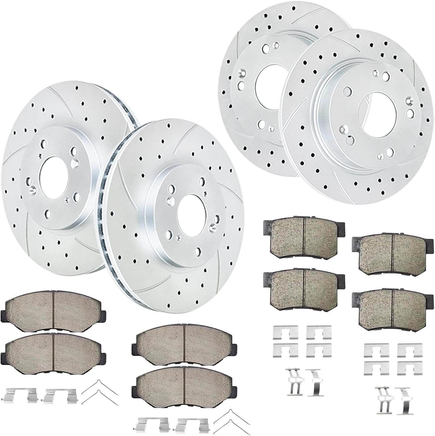 Front and Rear Brake Kit for 2.4L 2003-2007 Honda Accord Drilled and Slotted Di
