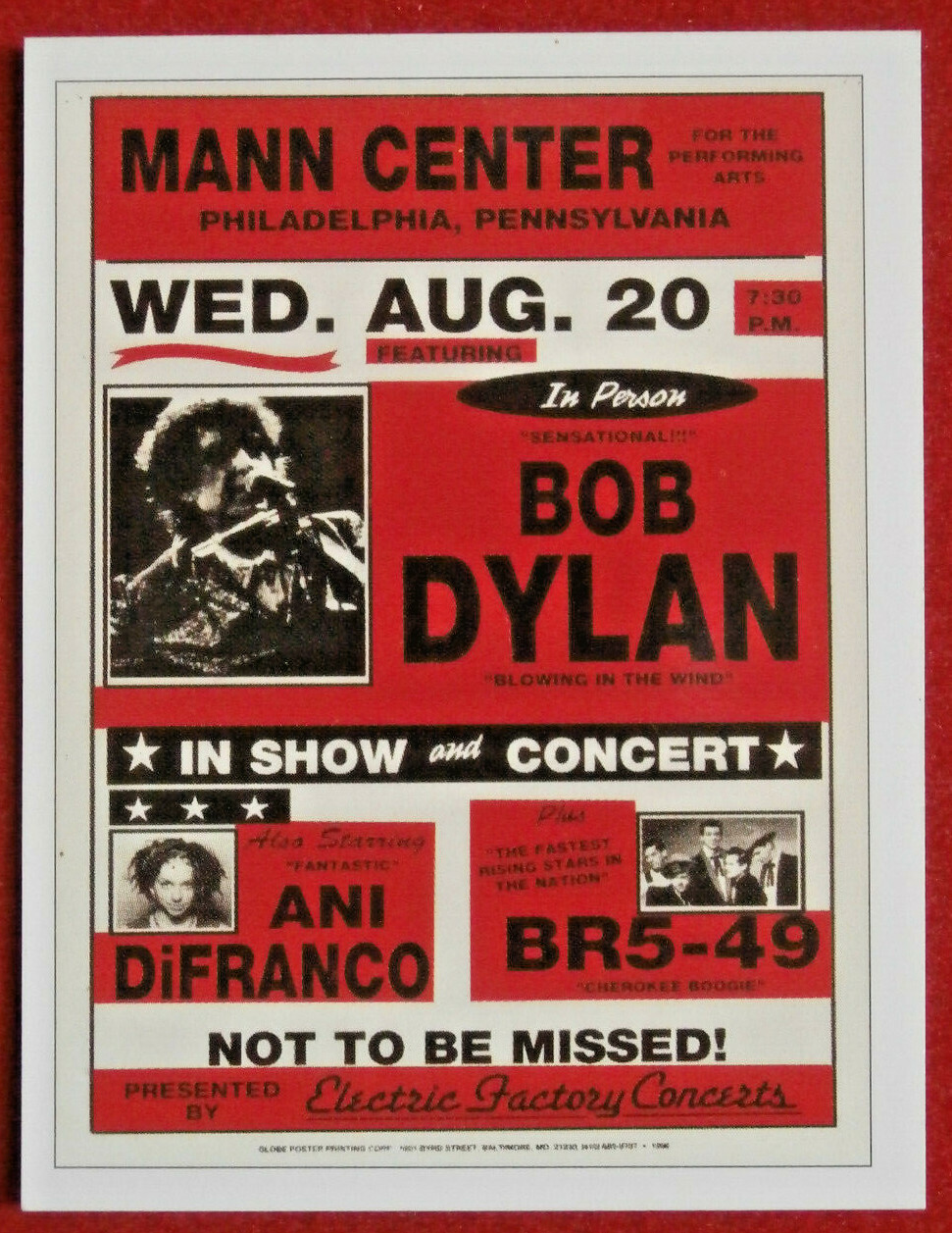 BOB DYLAN – CONCERT TOUR SERIES – Card #18 – MANN CENTER – PHILADELPHIA