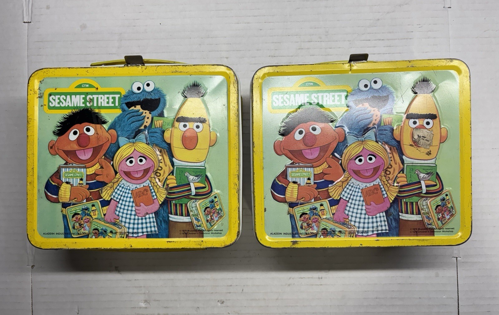 2 Vintage 1979 Sesame Street Metal Lunchbox Aladdin 70s Lunch Box No Thermos