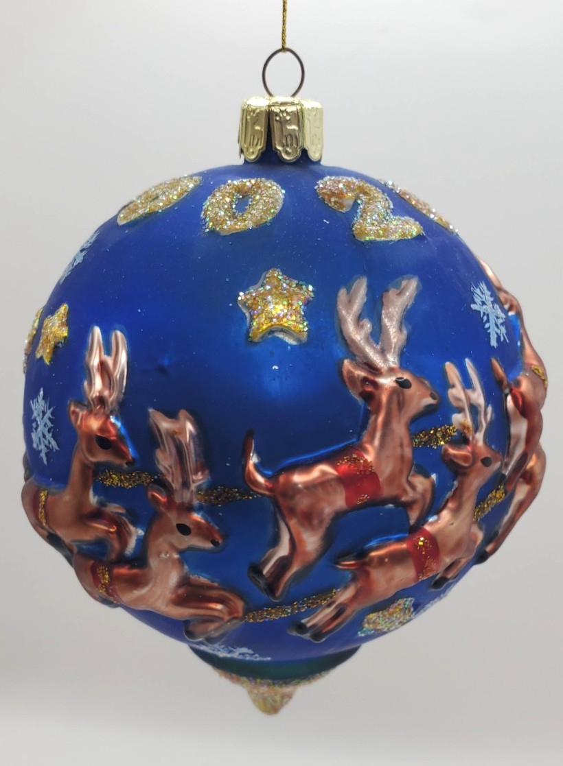 Millenium 2000 Mouth Blown & Hand Crafted Glass Christmas Ornament Santa an Deer