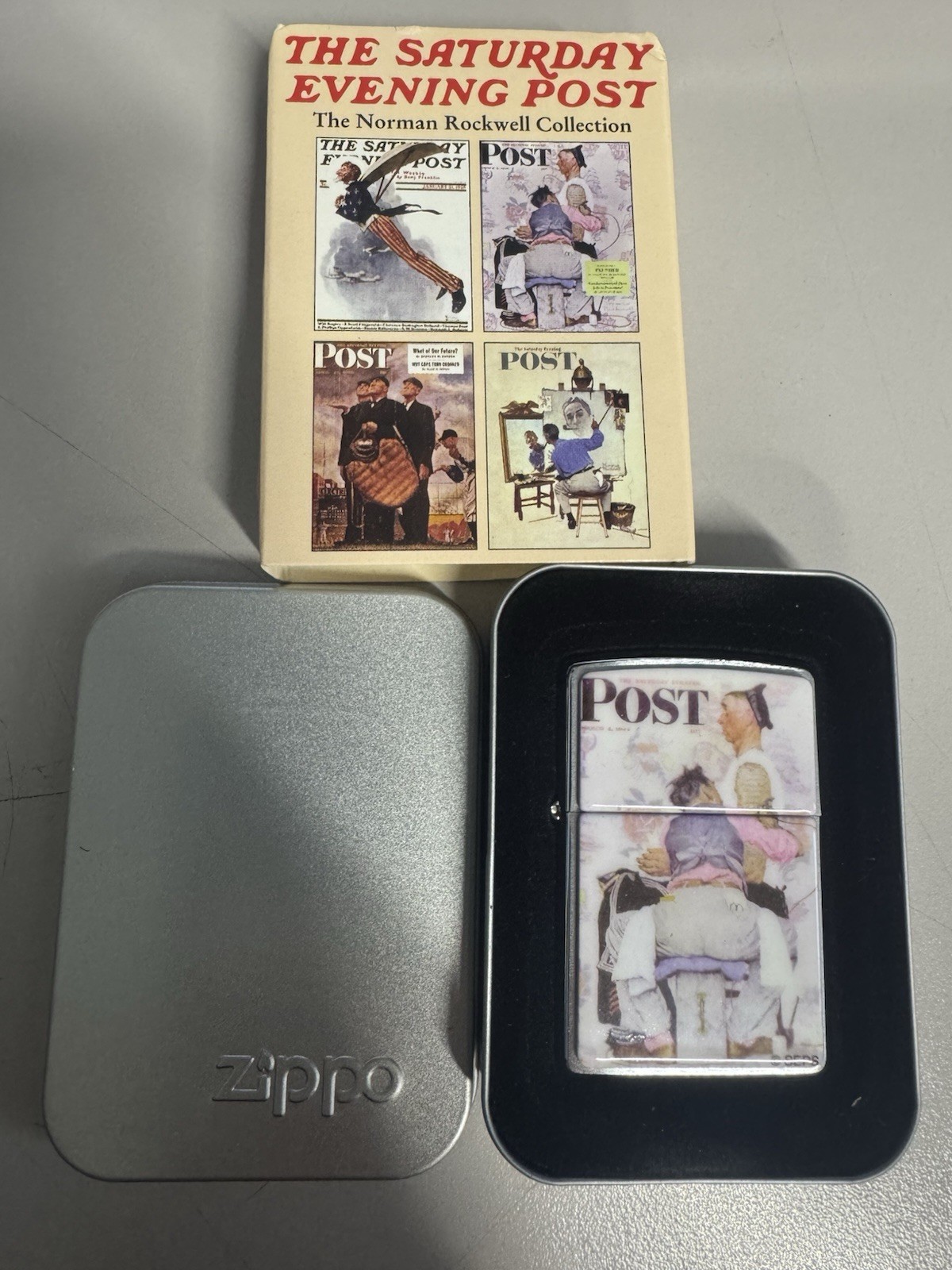 ZIPPO 2002 SATURDAY EVENING POST TATTOO ARTIST CHROME LIGHTER SEALED IN BOX G168