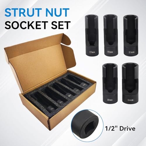 5PC Suspension Strut Socket Set -17mm/19mm/21mm/22mm/24mm Strut Nut Sockets