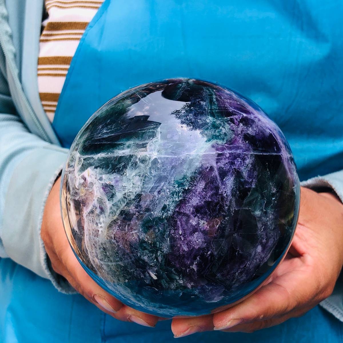 5.25LB Large Natural Fluorite Sphere Quartz Crystal Ball Energy Healing Stone