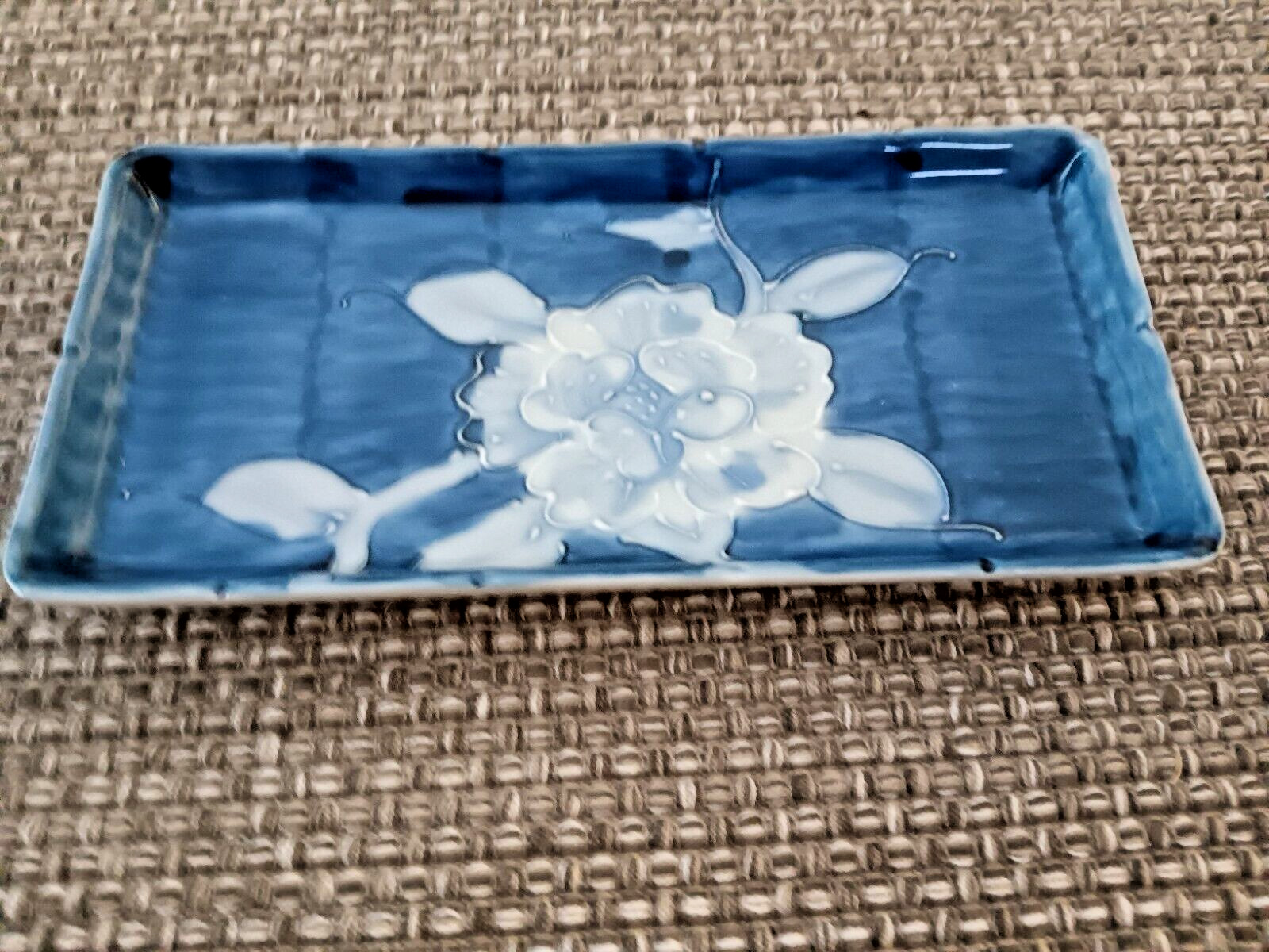 TOYO Japan Porcelain Blue and White Floral Trinket Dish Sushi Tray