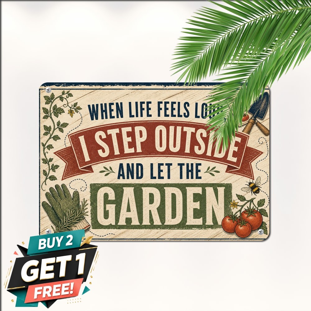 Garden Therapy Quote Bold Typography Two Highlighted Keywords Metal Tin Sign