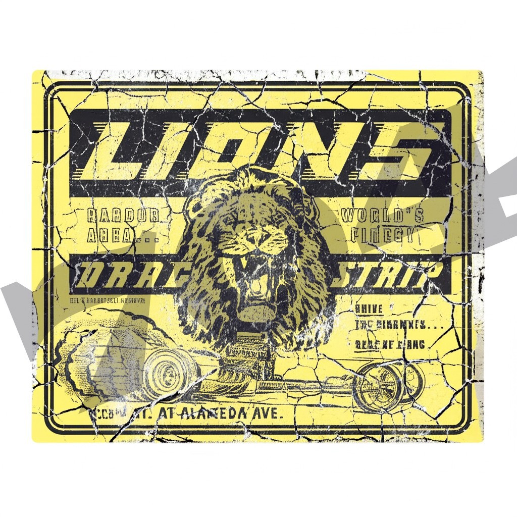 Lions Drag Strip Vintage Style DECAL / Vinyl STICKER, racing, hot rod, rat rod