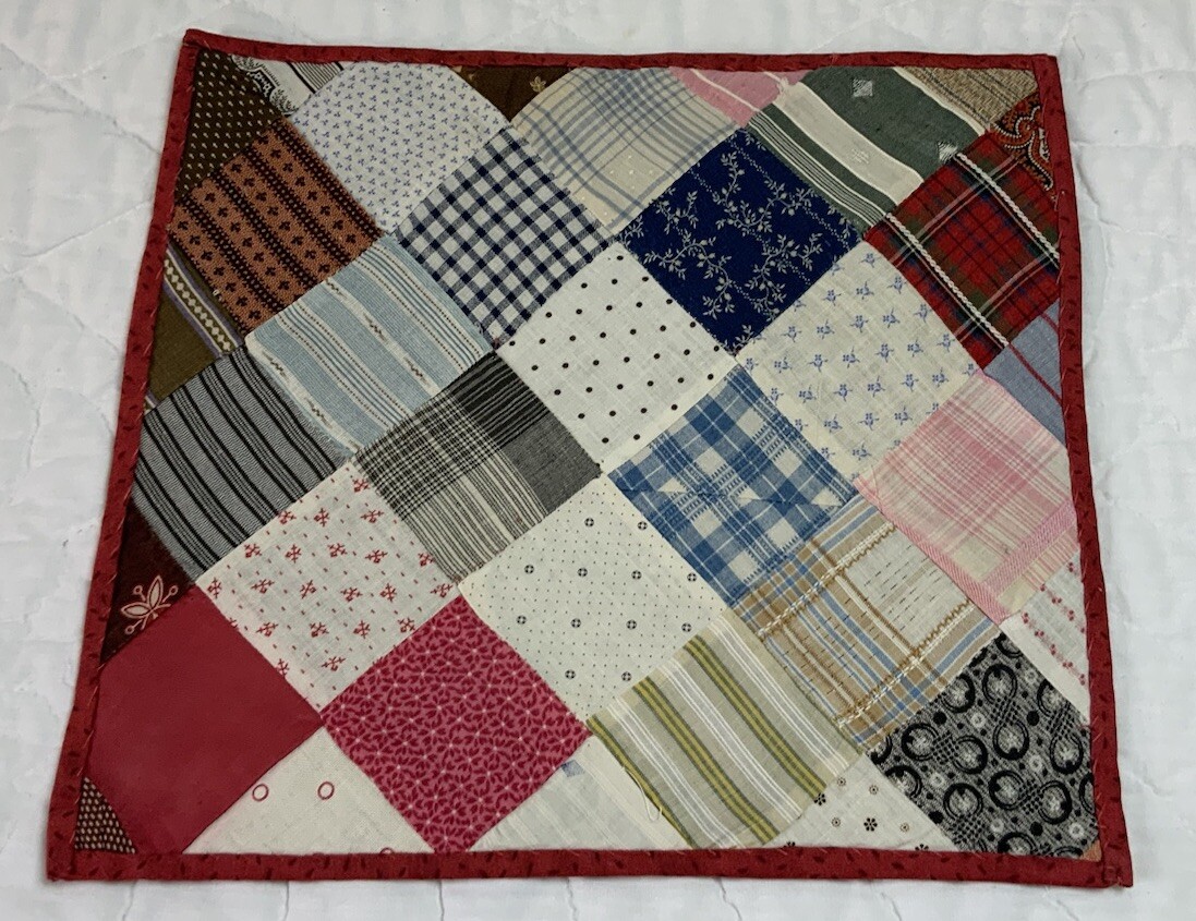 Antique Vintage Patchwork Quilt Table Topper, Four Patch, Early Calicos, Multi