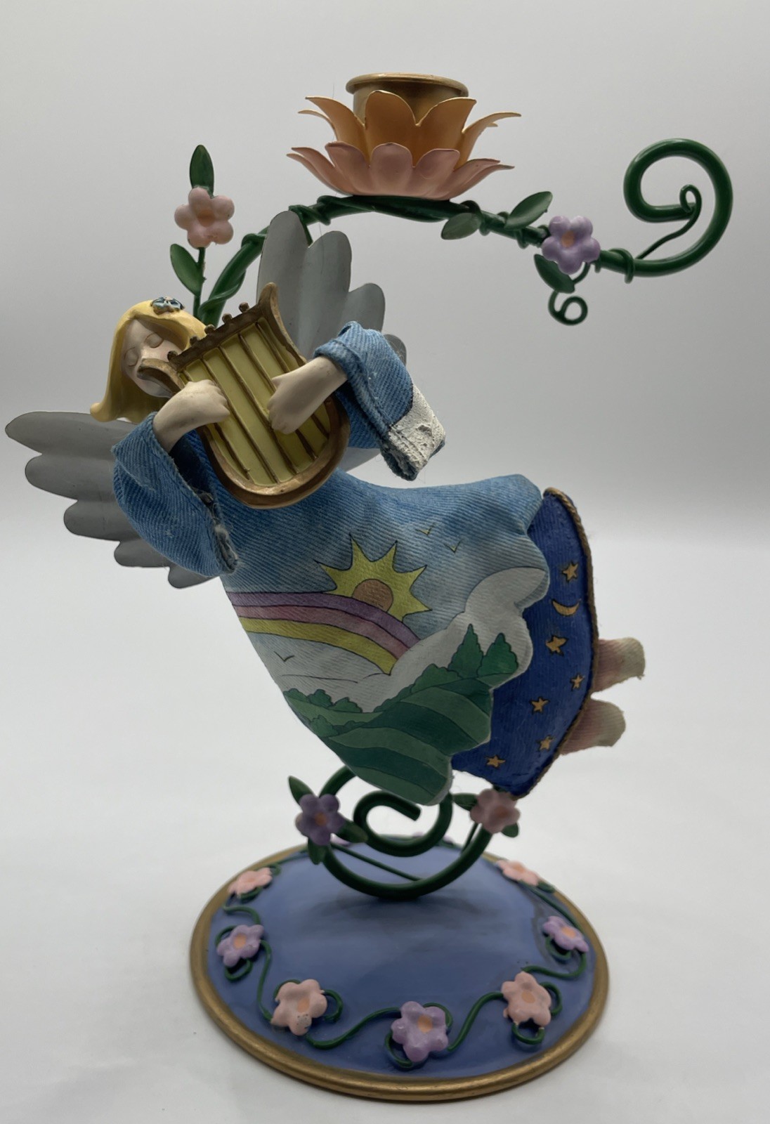 VTG Avon Country Angel Candlestick 2002 Gift Collection Canvas & Metal