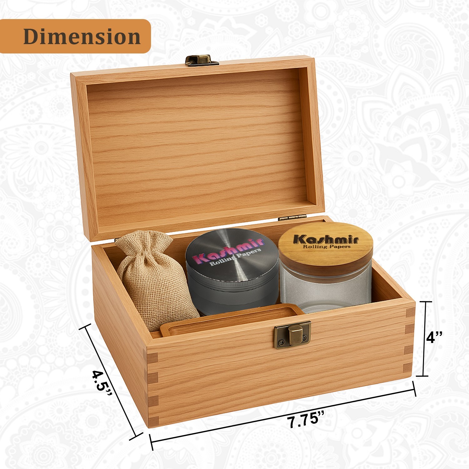 Cherry Stash Box with Accessories, Jar &Grinder Premium Wood Storage Box Kashmir