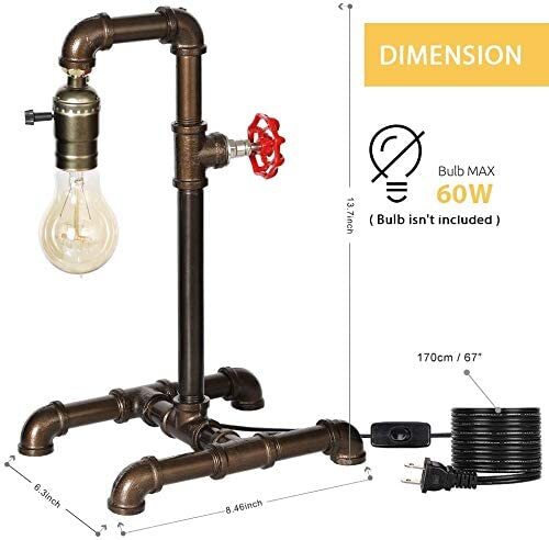 2 Pack Industrial Table Lamp Retro Steampunk Water Pipe Lamp for Coffee Bedroom