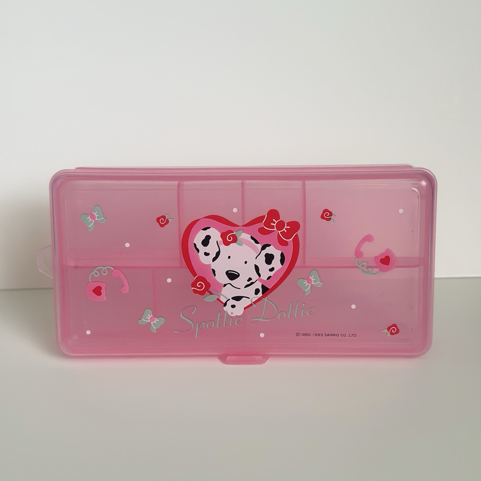 Vintage Sanrio Spottie Dottie Dalmation Pink Tray Pencil Box 1993