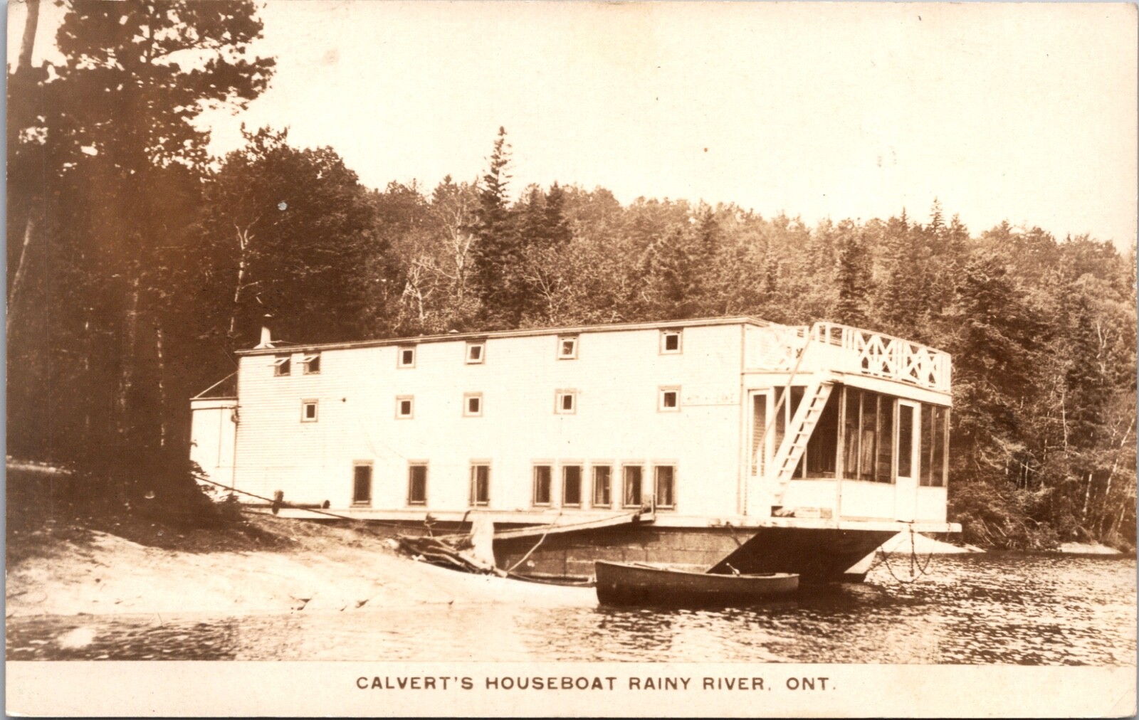 Real Photo Postcard Calvert’s Houseboat Rainy River, Ontario, Canada