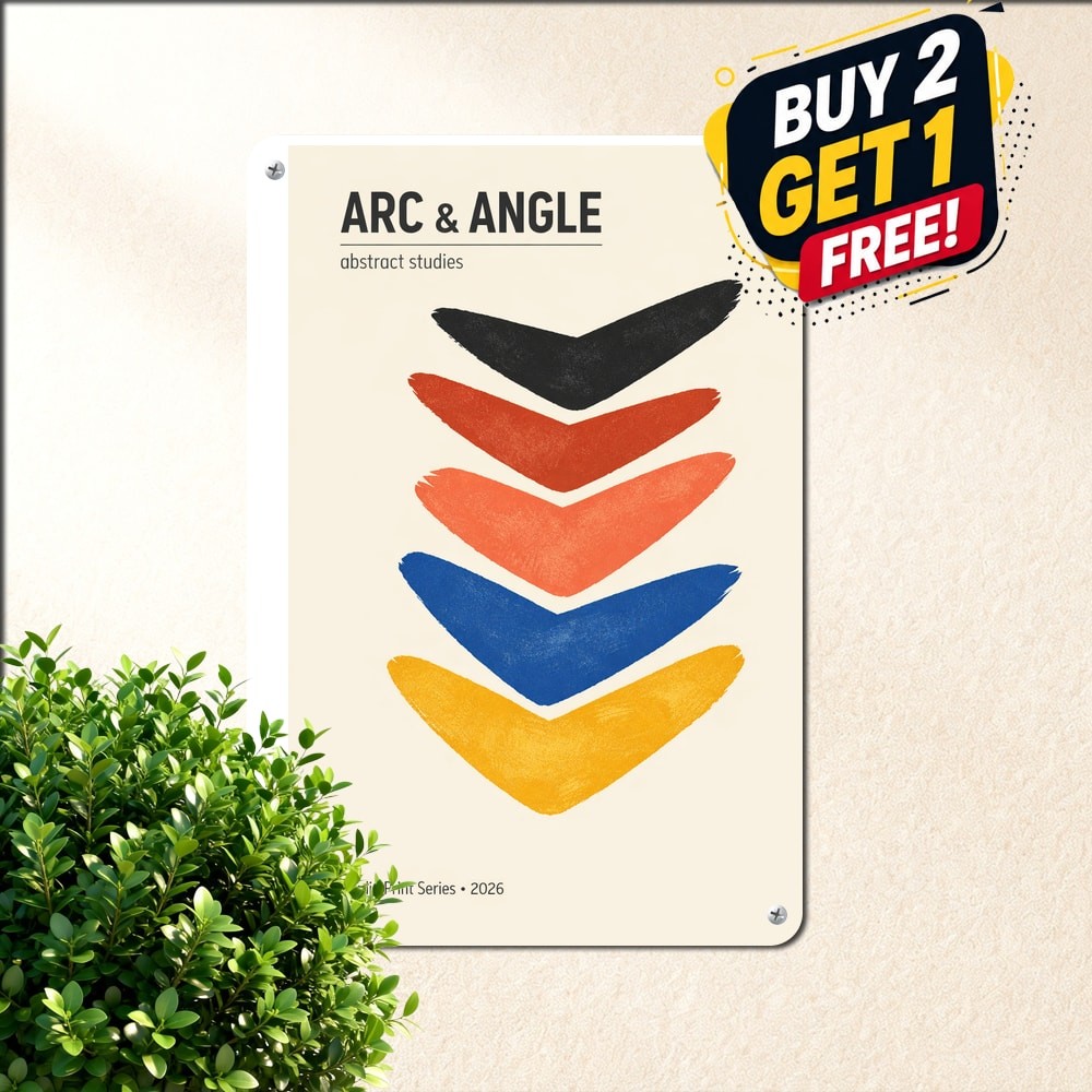 Abstract Modernist Poster Boomerang Shapes Bold Layered Composition Wall Decor