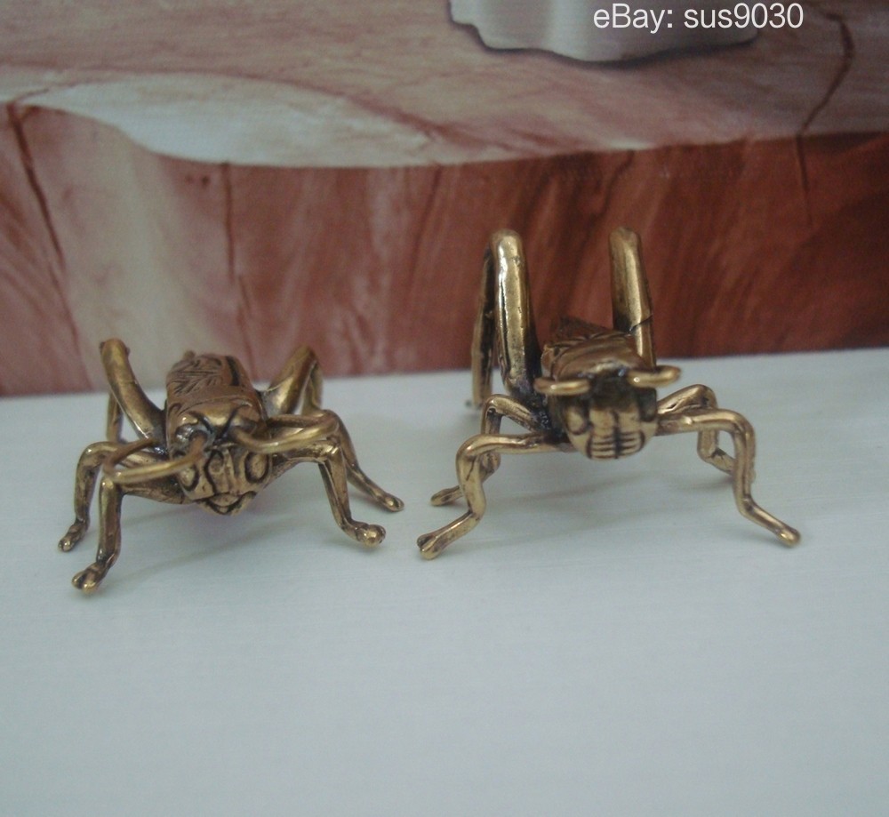 Pair ofSolid Brass Cricket Insect Statues Sculptures for Garden Decor