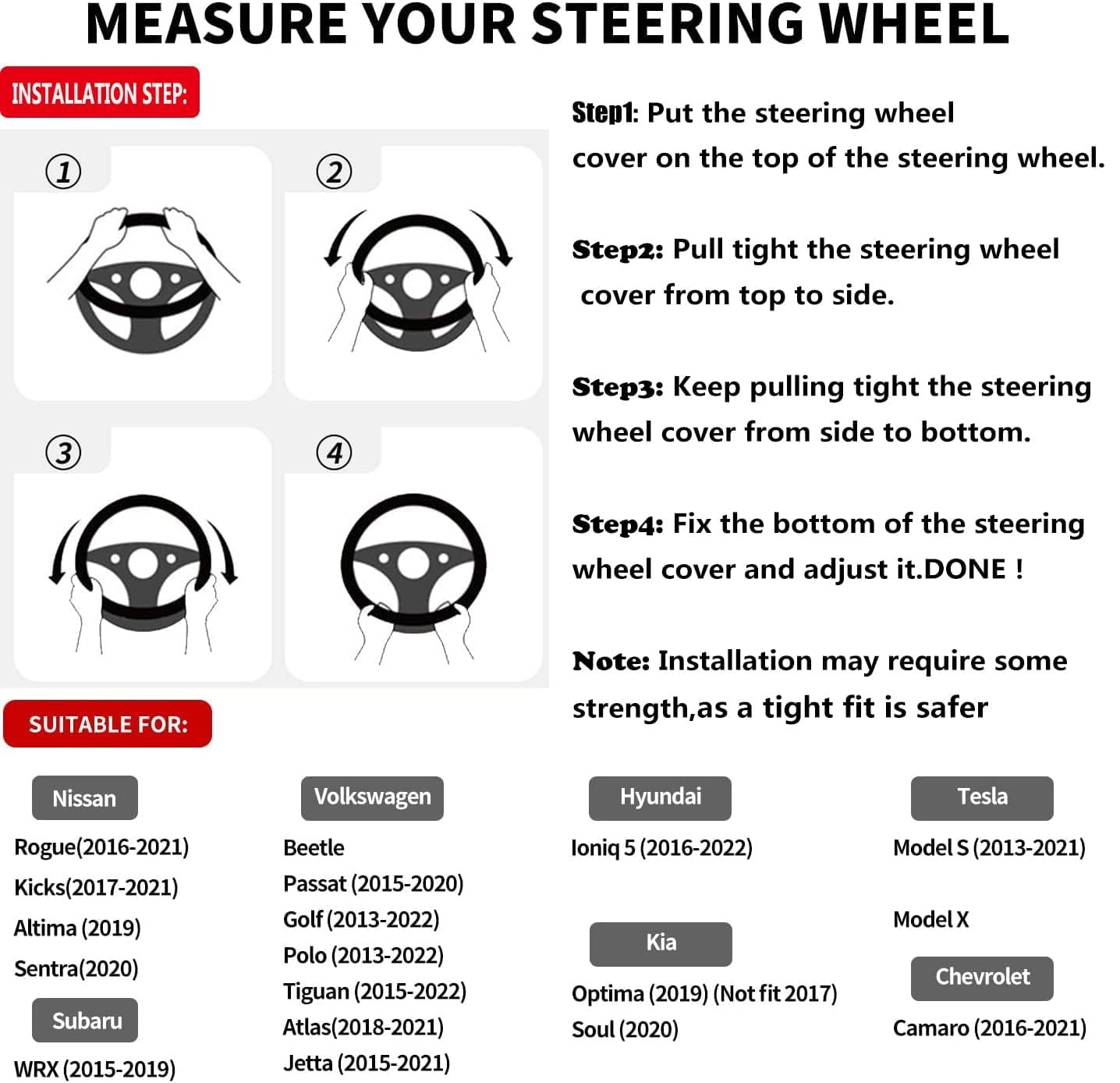 D Shape Steering Wheel Cover,Universal 14.5-15 Inch Car Black Leather Steerin…
