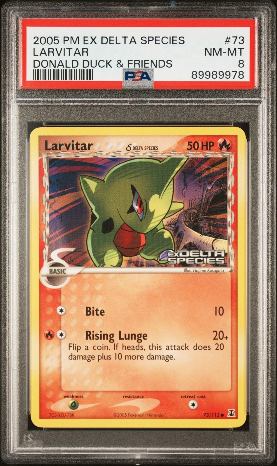 Larvitar 73/113 Donald Duck Magazine Promo Stamped EX Delta Species 2005 PSA 8