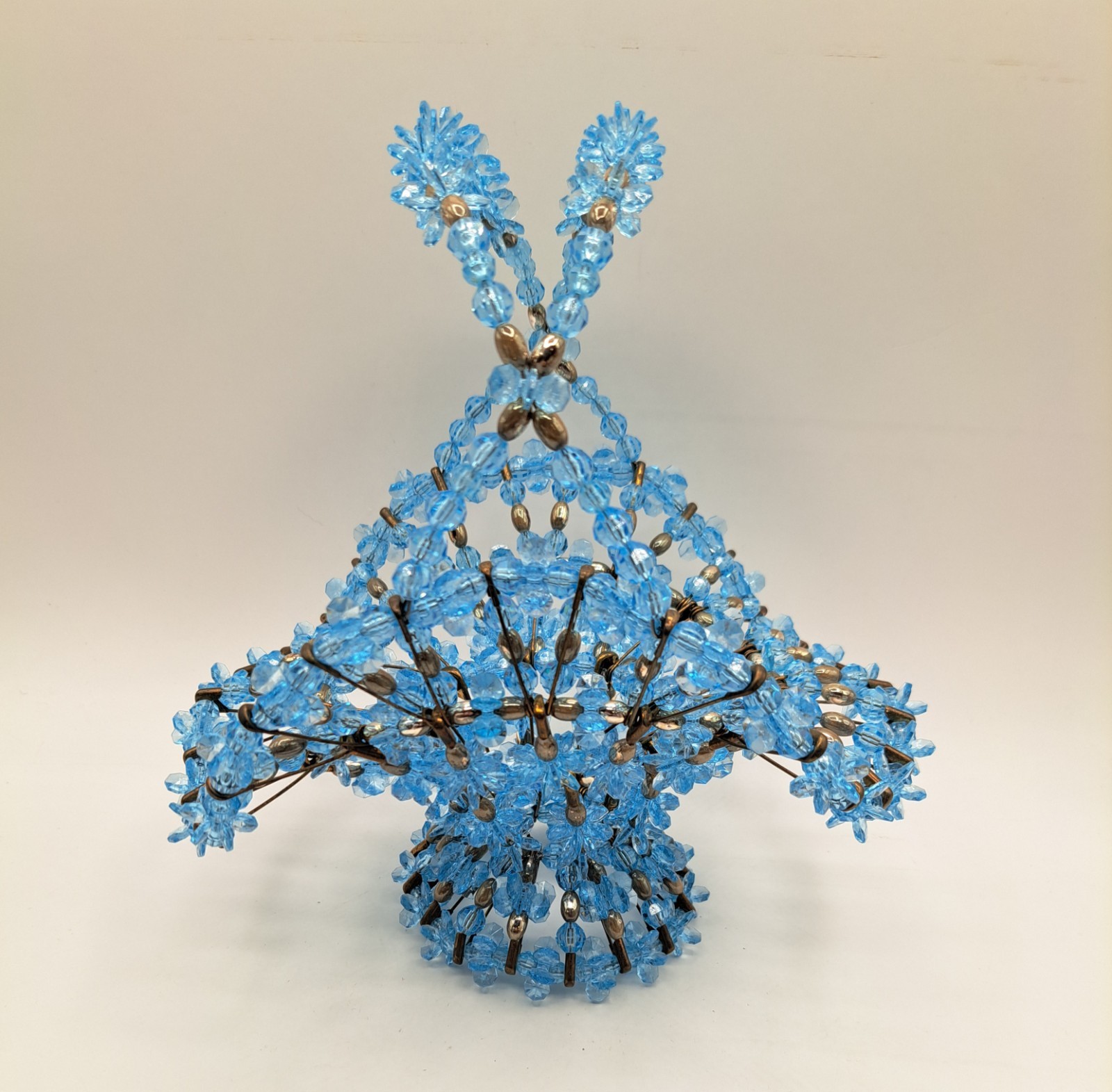 Vintage Blue Beaded Pin Basket 9″