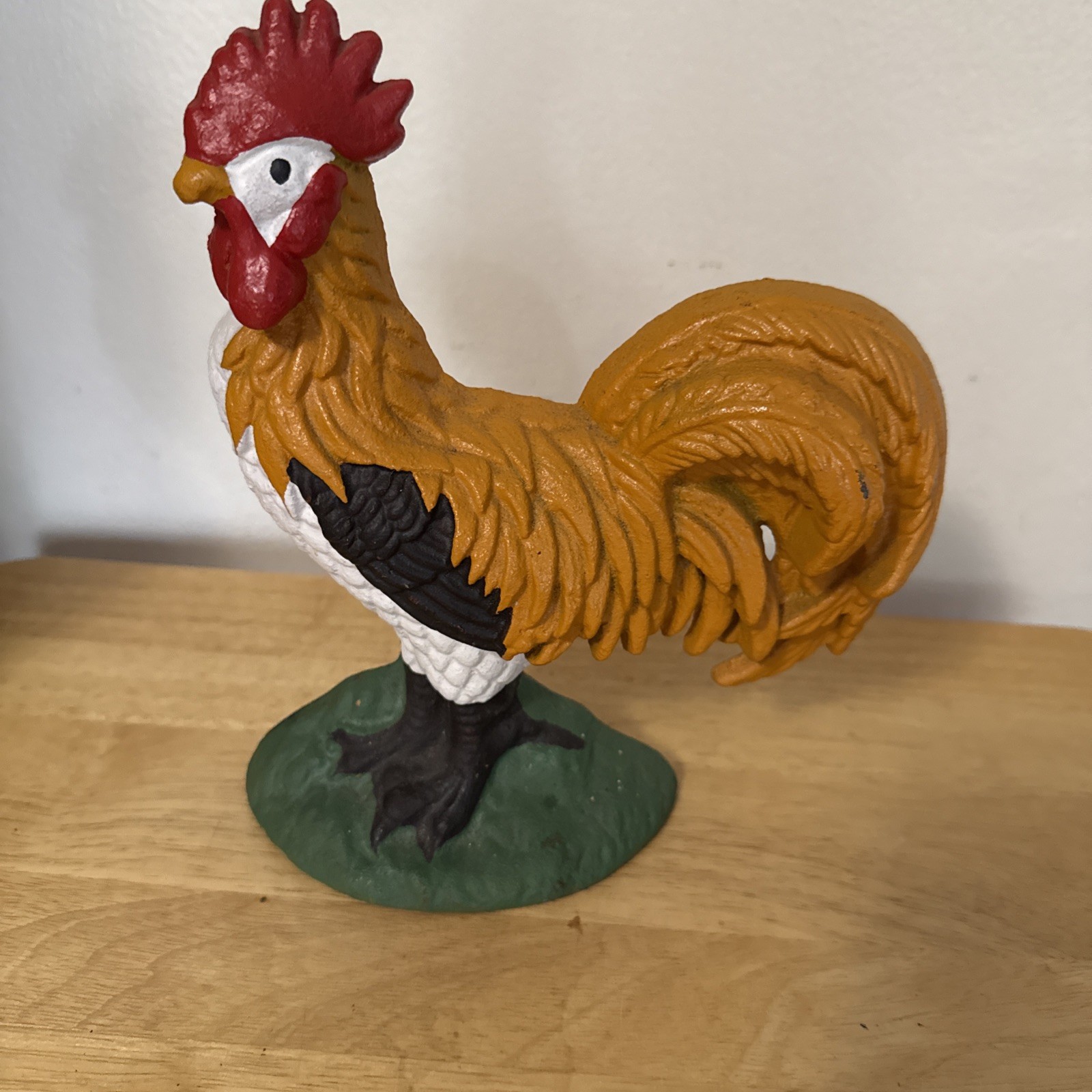 VINTAGE 12” Cast Iron Rooster Doorstop With Multi-Colors Very Heavy