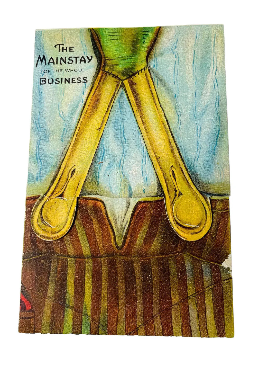 E. NASH MECHANICAL COMIC POSTCARD 1909 MAINSTAY OF THE WHOLE BUSINESS SUSPENDERS
