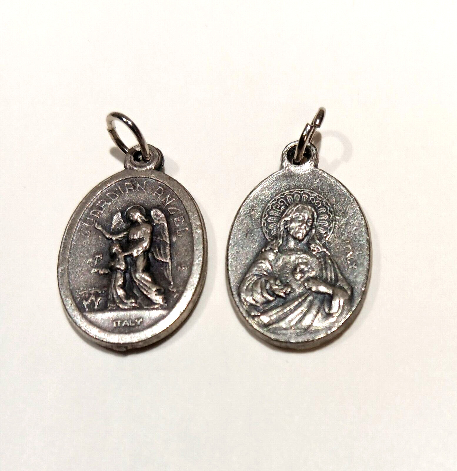 Religious Medal Sacred Hear of Jesus/Guardian Angel 1″ Catholic Oval Medal Italy