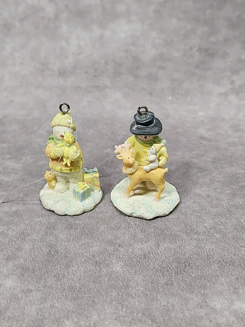 2 Russe Berrie & Co Snowman Christmas Ornaments Kitten Reindeer Sparkling Mini