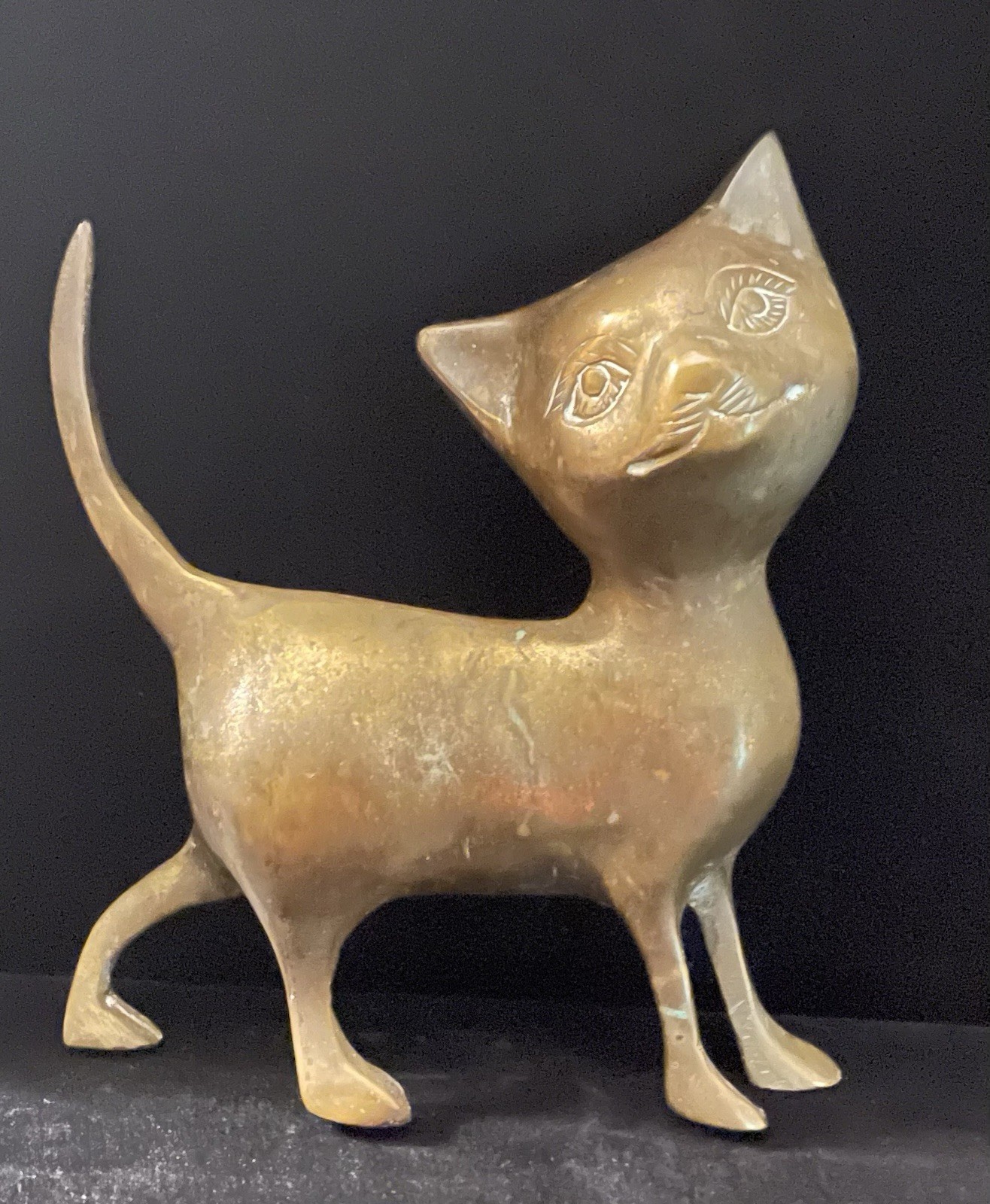 Brass Cat Figurine 6 Inches Tall