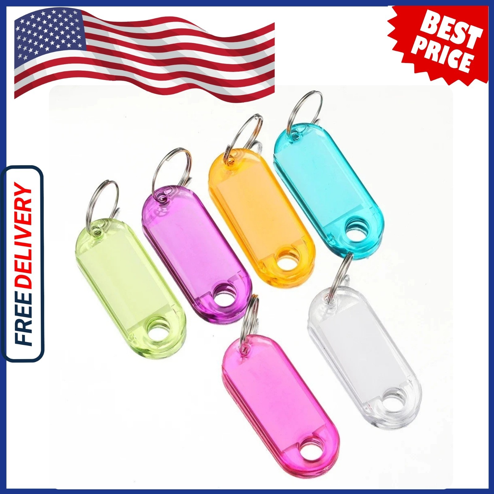 10pcs Colorful Plastic Key Tags Split Ring Labels Mixed Random Set DIY ID Label