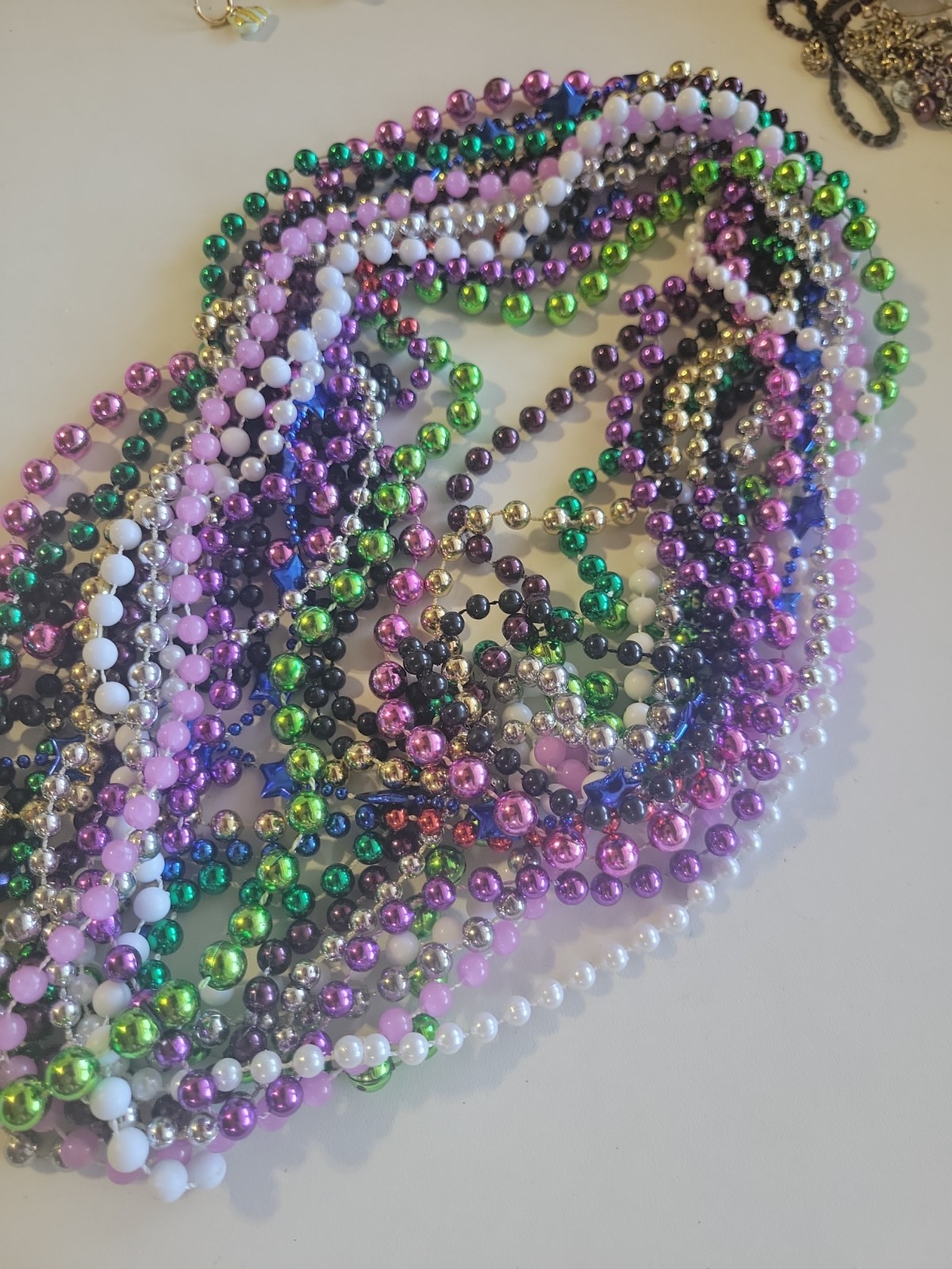 14 Mardi Gras Beads Lot Strands Purple Green White Graduation Knecklaces