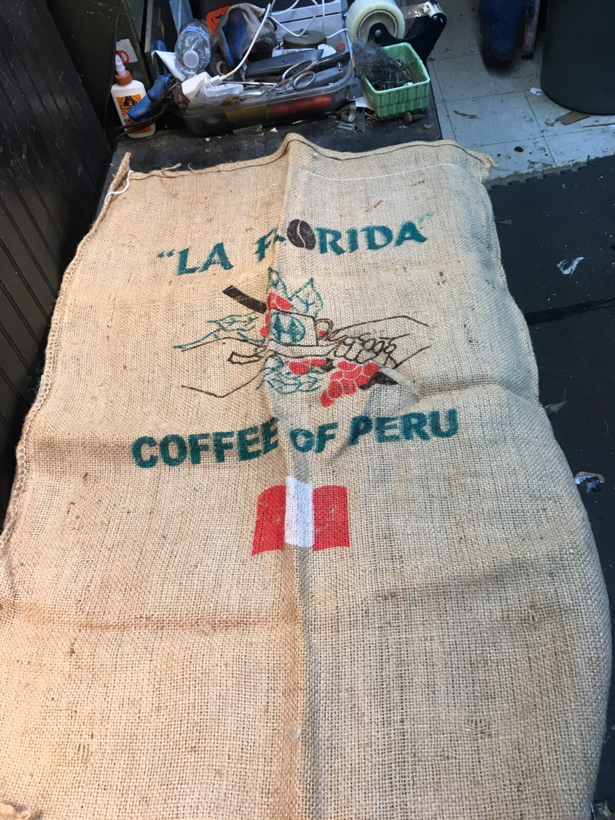 AUTHENTIC BURLAP JUTE COFFEE BAG COFFEE OF PERU 29in X 48in