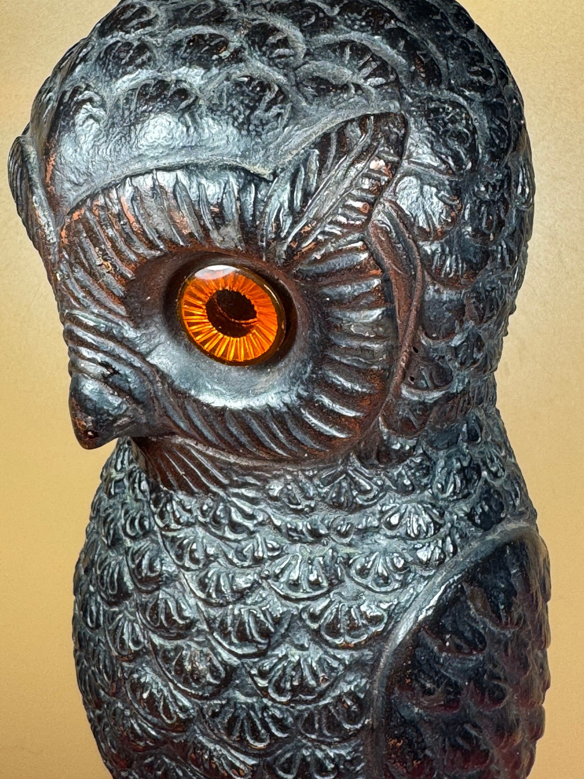 Tall, Vintage, Very Detailed One Piece, Owl Figure, Appears to be Molded Resin