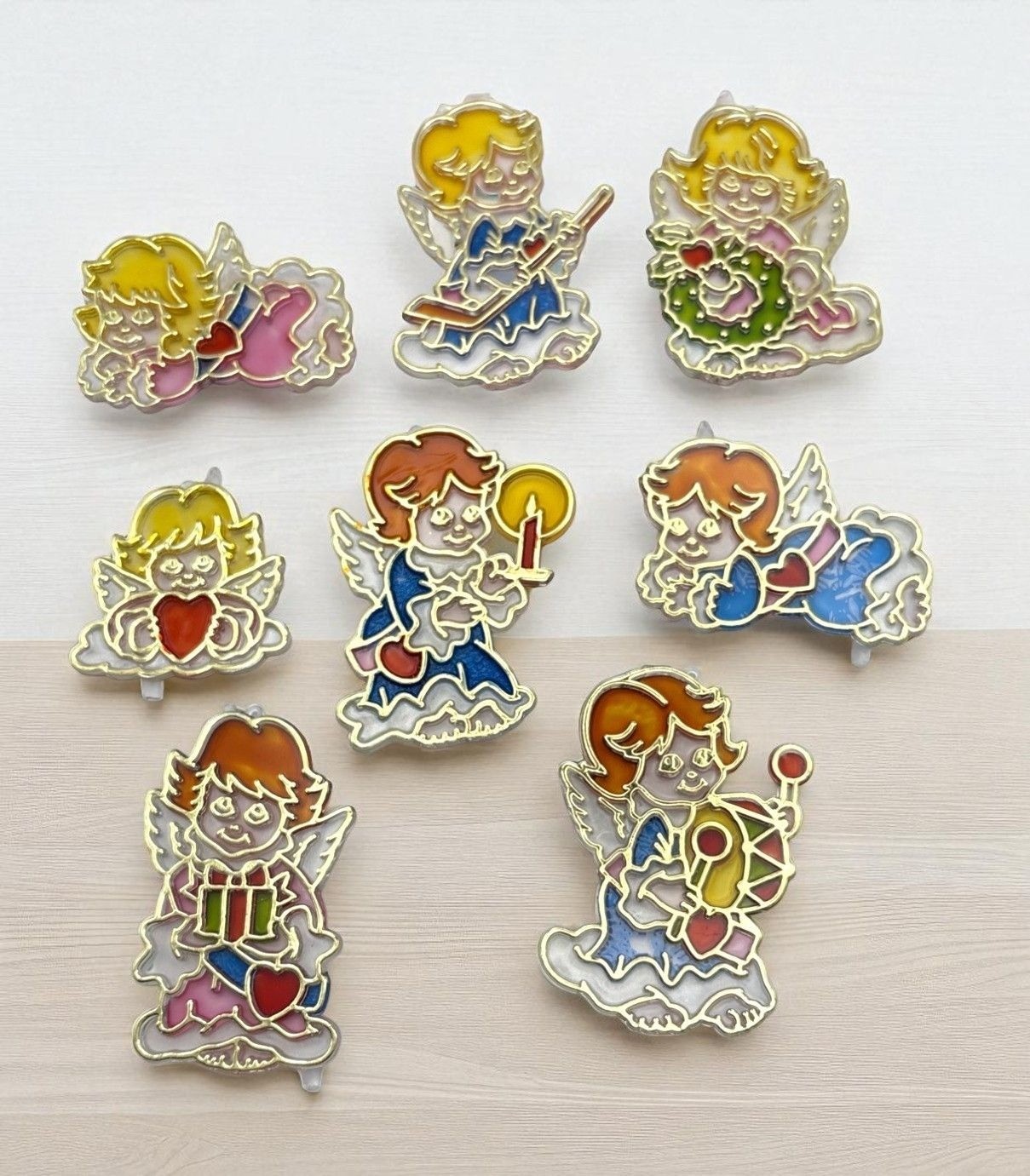 Vintage Angel Sun Catchers Christmas Tree Ornaments Set of 8 Colorful Holiday