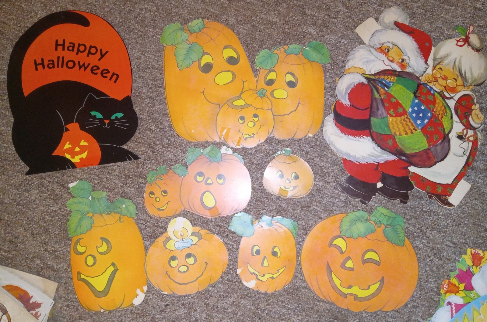 Vtg holiday paper decorations EASTER, CHRISTMAS, VALENTINE, HALLOWEEN + clings!