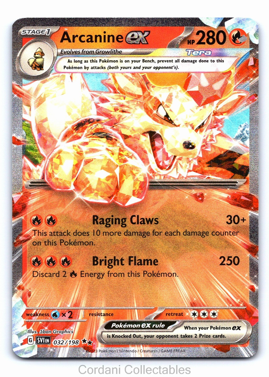 Arcanine EX 032/198 Double Rare Scarlet & Violet Pokemon Near Mint