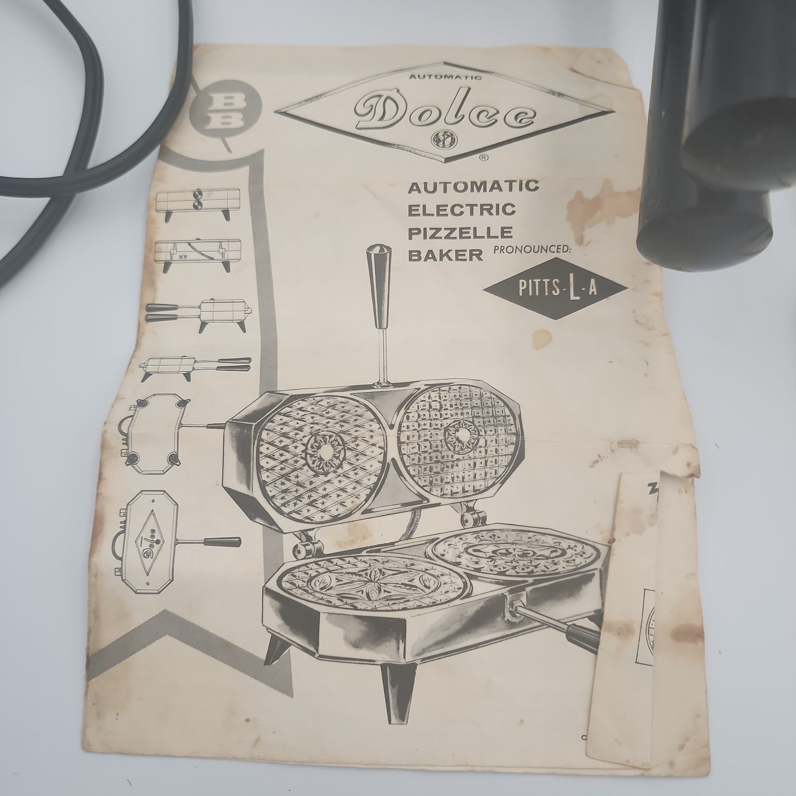Dolce Electric Pizzelle Baker Maker Model 300-EP Works Recipe Card MCM 1960s