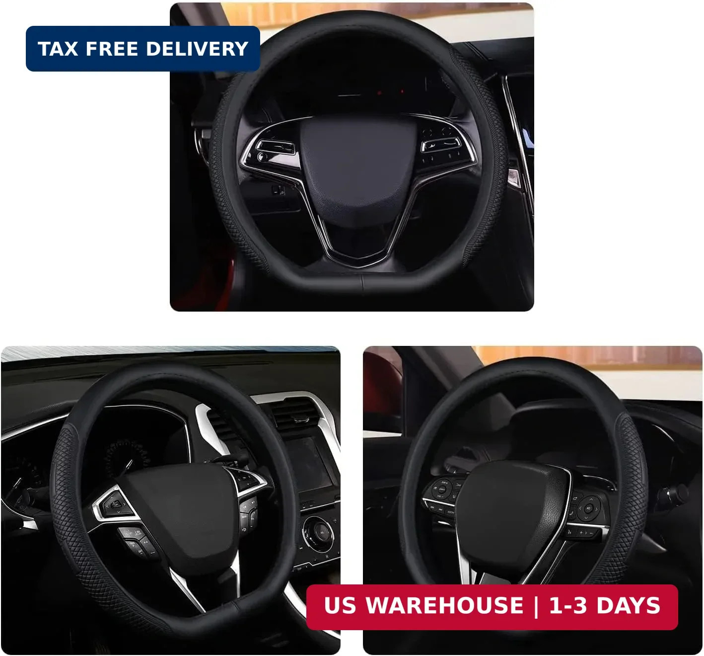D Shape Steering Wheel Cover,Universal 14.5-15 Inch Car Black Leather Steering W