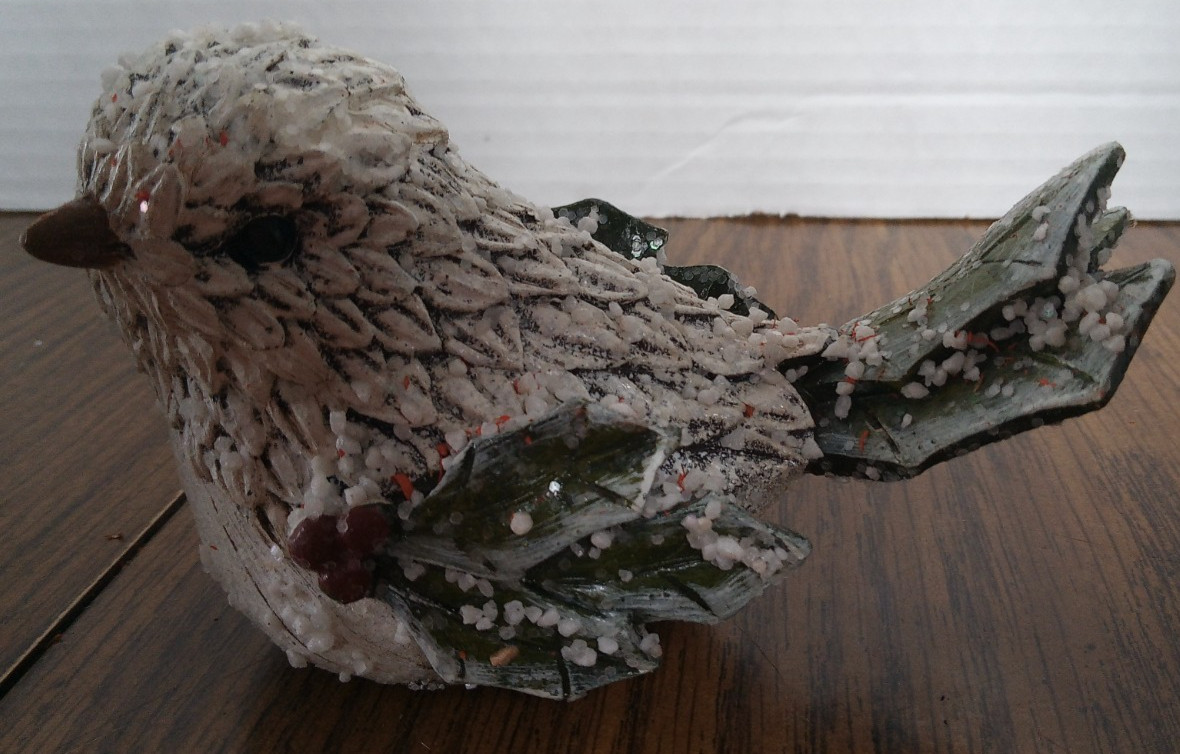 White Bird With Holly Ceramic Figurine