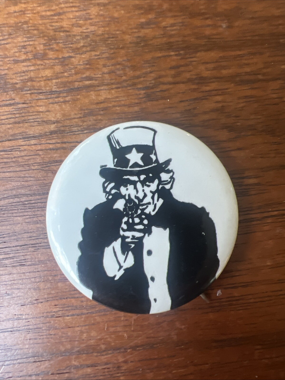 Uncle Sam Pointing a Gun Anti-Vietnam War Anti-Draft Pinback Button Vintage