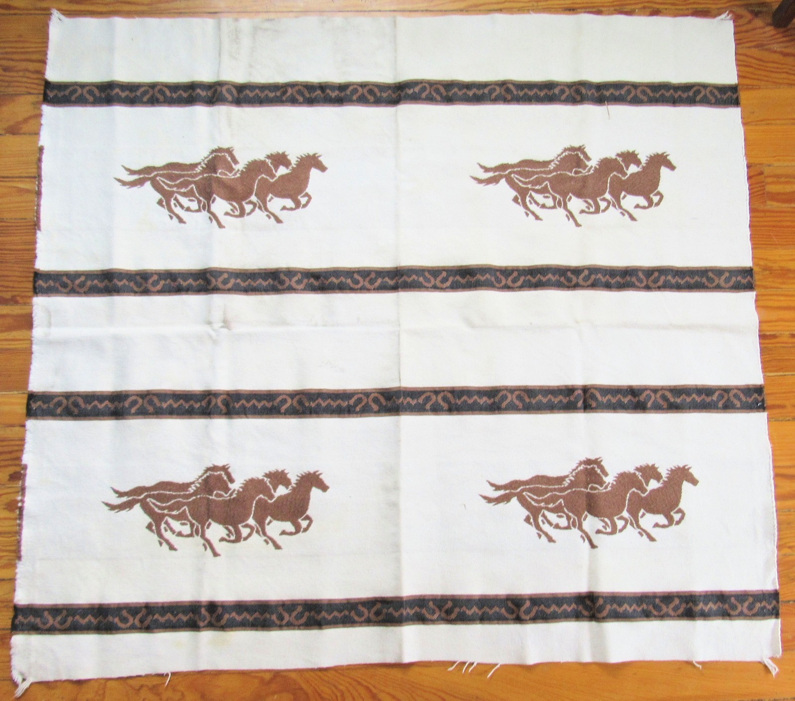 Western Cowboy Ranch Rodeo Design Galloping Horses & Horseshoes Fabric Cloth