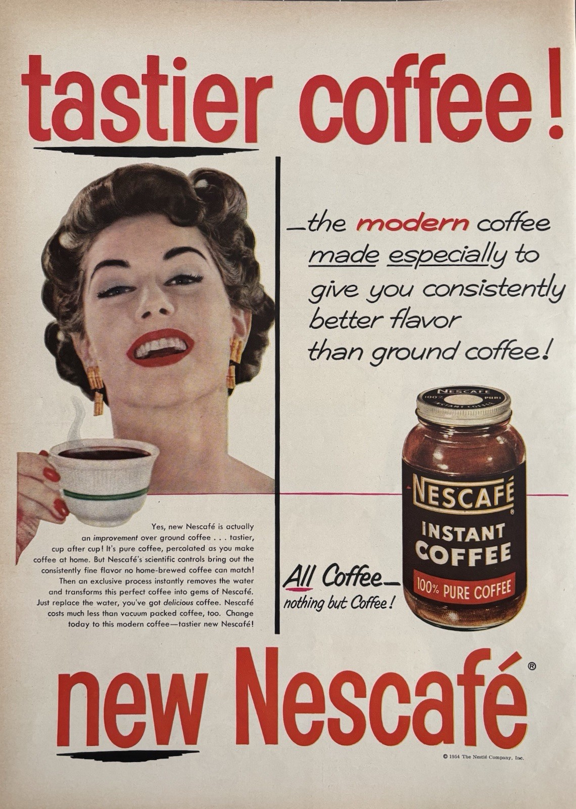 1954 Nescafé Original Vintage Advertisement Instant Coffee Paper Ad