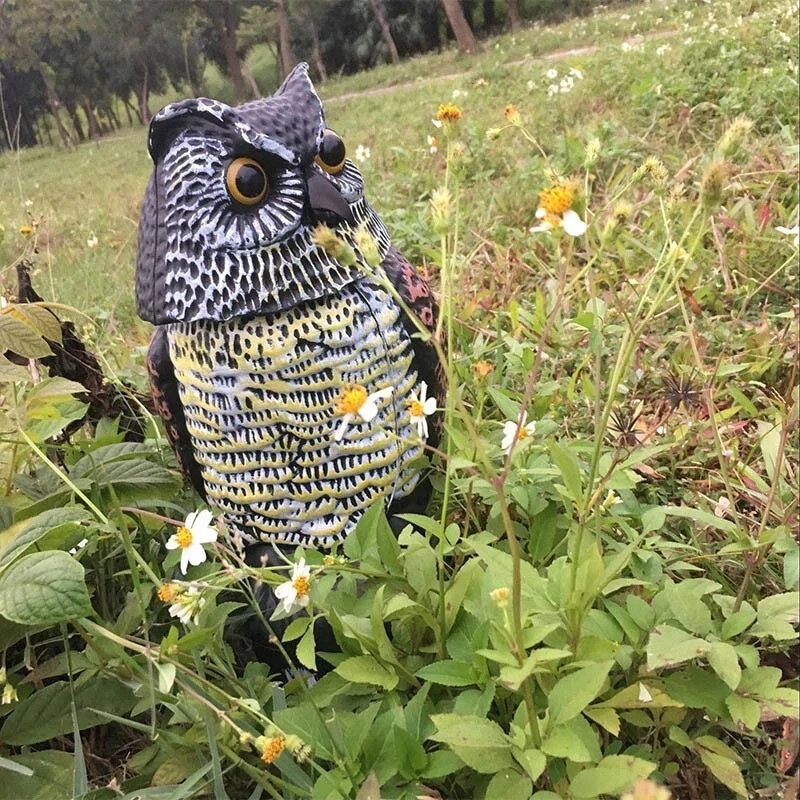 Large Realistic Owl Decoy With Rotating Head Bird Pigeon Crow Scarer Scarecrow