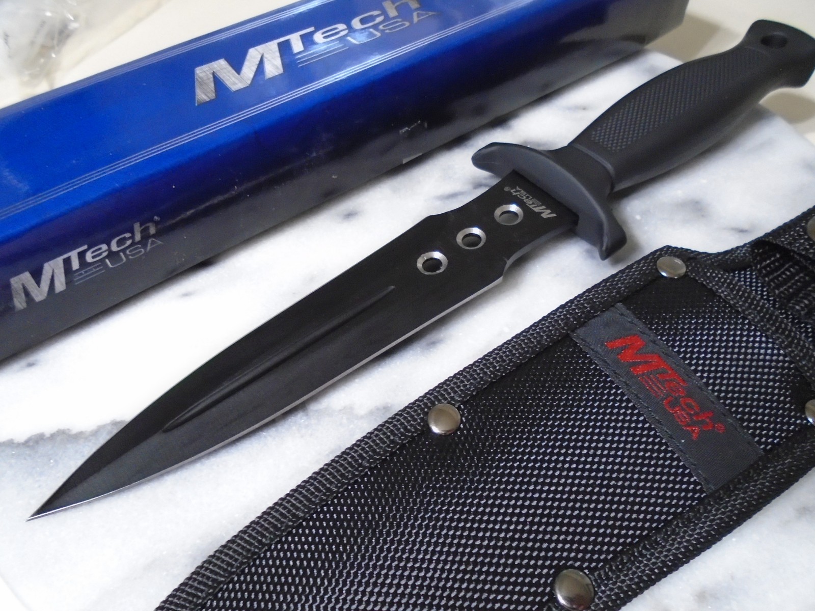 Mtech Black Dual Edge Dagger Fixed Blade Knife & Sheath MT-454 11 1/2″ OA New