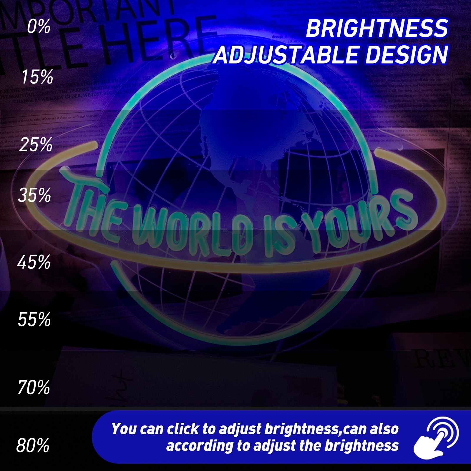 Blue “The World Is Yours” Globe Neon Sign – Hip Hop Decor for Man Cave