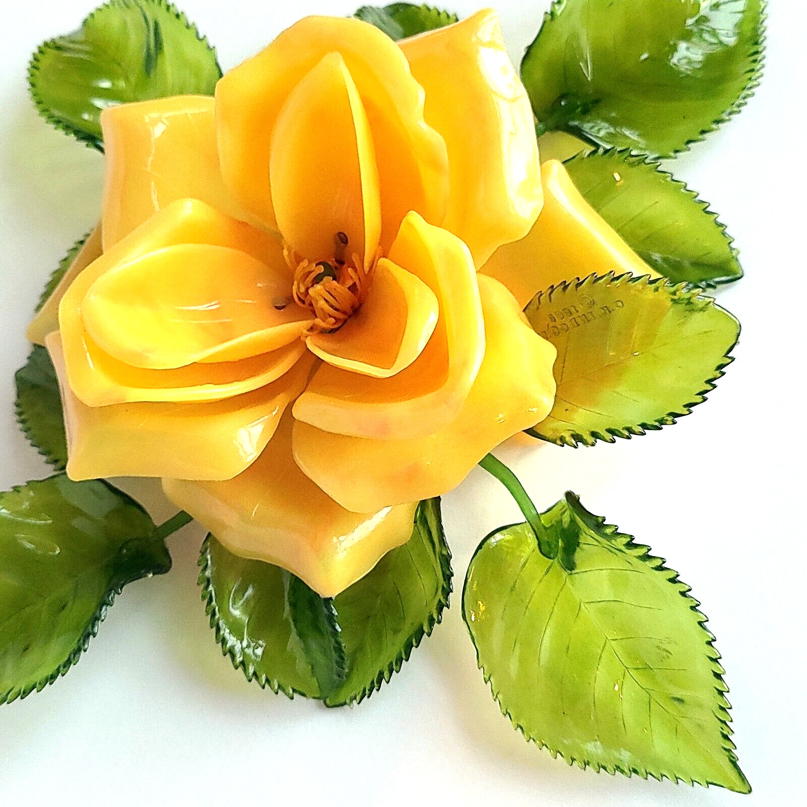 MCM Lucite Acrylic Yellow Rose Retro Mod Flower Power Sculpture Home Decor Vtg